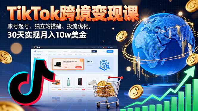TikTok跨境变现课:账号起号、独立站搭建、投流优化,30天实现月入10w美金-墨痕微课