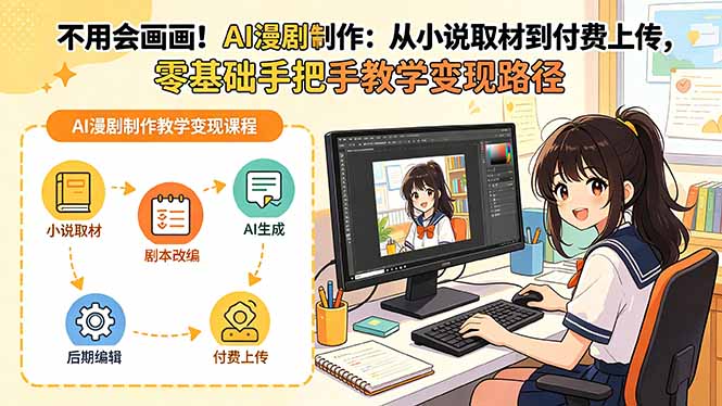 不用会画画！AI漫剧制作：从小说取材到付费上传，零基础手把手教学变现路径-墨痕微课