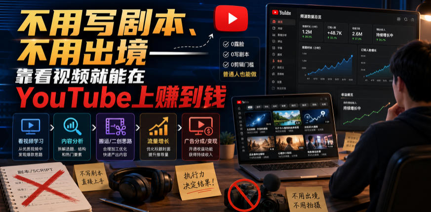 不用写剧本、不用出境——靠看视频就能在YouTube上賺到钱【原创双语字幕】-墨痕微课