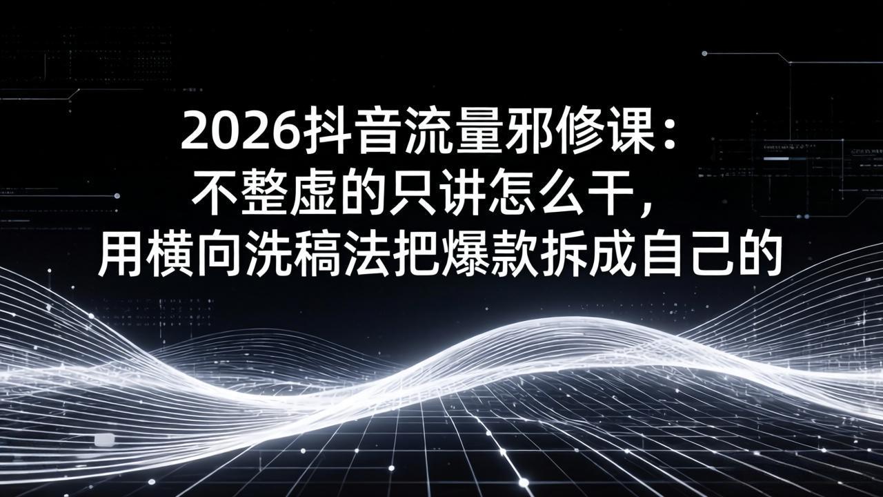 2026抖音流量邪修课:不整虚的只讲怎么干,用横向洗稿法把爆款拆成自己的-墨痕微课