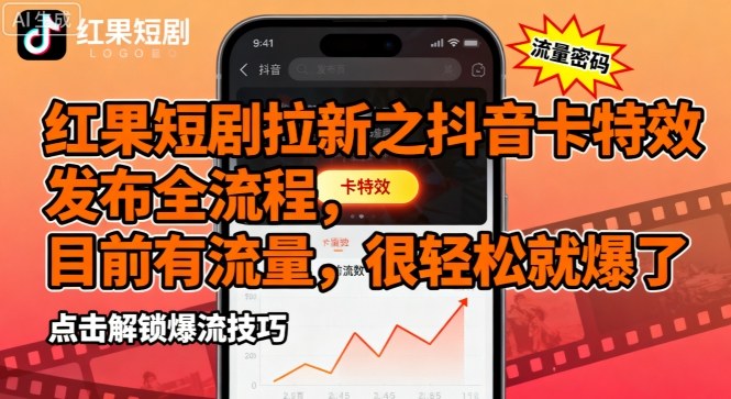 红果短剧拉新之抖音卡特效发布全流程,目前有流量,很轻松就爆了-墨痕微课