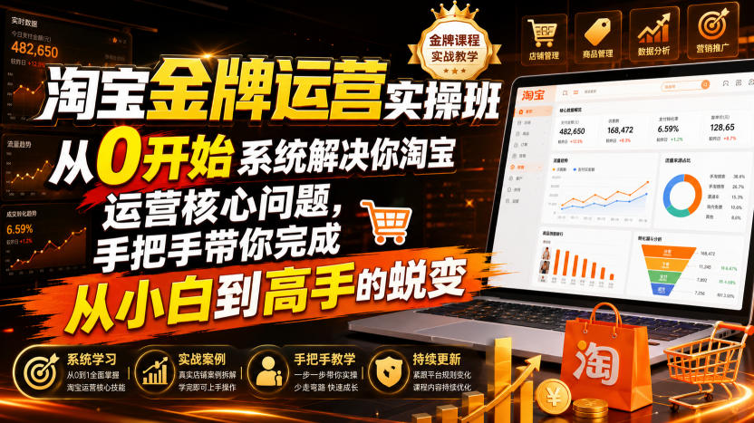 淘宝金牌运营实操班，从0开始系统解决你淘宝运营核心问题，手把手带你完成从小白到高手的蜕变(2026年7月)-墨痕微课