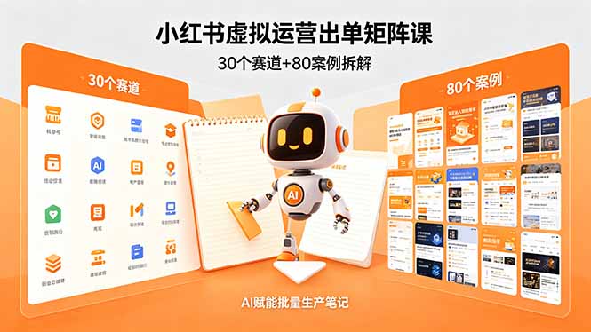 小红书虚拟运营出单矩阵课：30个赛道+80案例拆解，AI赋能批量生产笔记-墨痕微课
