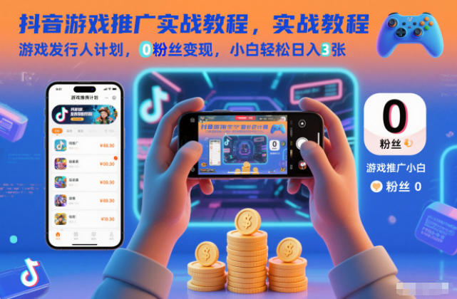 抖音游戏推广实战教程，游戏发行人计划，0粉丝变现，小白轻松日入3张-墨痕微课