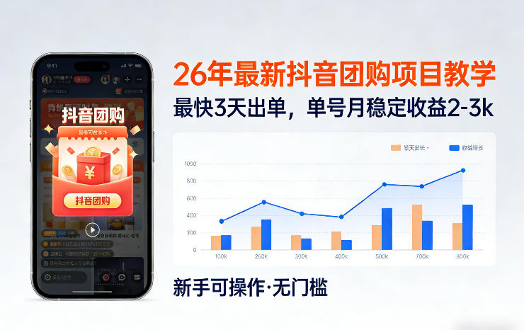26年最新抖音团购项目教学,0门槛,最快3天出单,单号月稳定收益2-3k(更新3月11日)-墨痕微课
