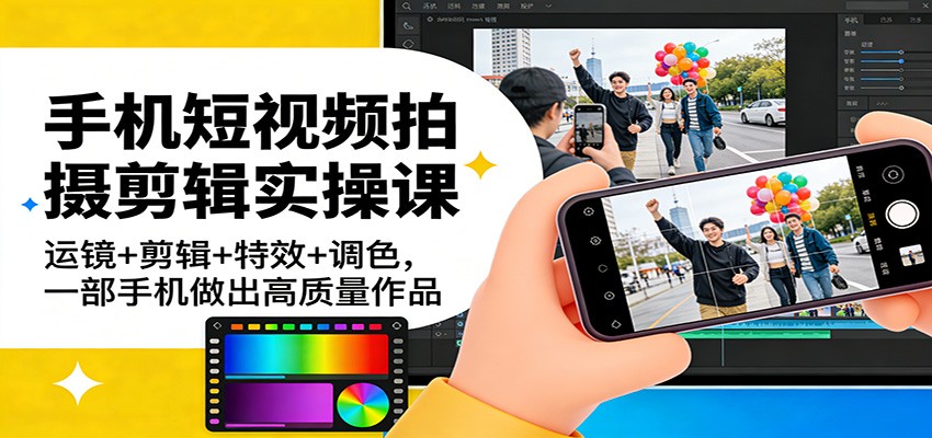 手机短视频拍摄剪辑实操课:运镜+剪辑+特效+调色,一部手机做出高质量作品-墨痕微课
