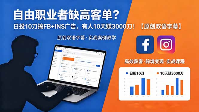 自由职业者缺高客单?日投 10 刀搞 FB+INS 广告,有人 10 天赚 3000 刀!【原创双语字幕】-墨痕微课