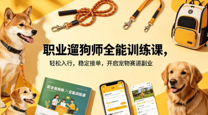 职业遛狗师全能训练课，轻松入行，稳定接单，开启宠物赛道副业-墨痕微课
