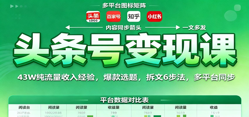头条号变现课:43W纯流量收入经验,爆款选题,拆文6步法,多平台同步-墨痕微课