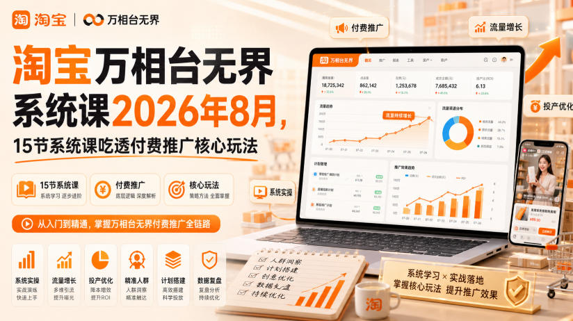 淘宝万相台无界系统课2026年8月,15节系统课吃透付费推广核心玩法-墨痕微课