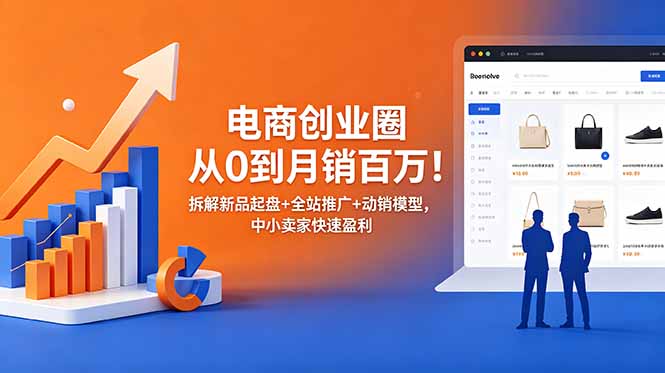 电商创业圈从0到月销百万！拆解新品起盘+全站推广+动销模型，中小卖家快速盈利-墨痕微课