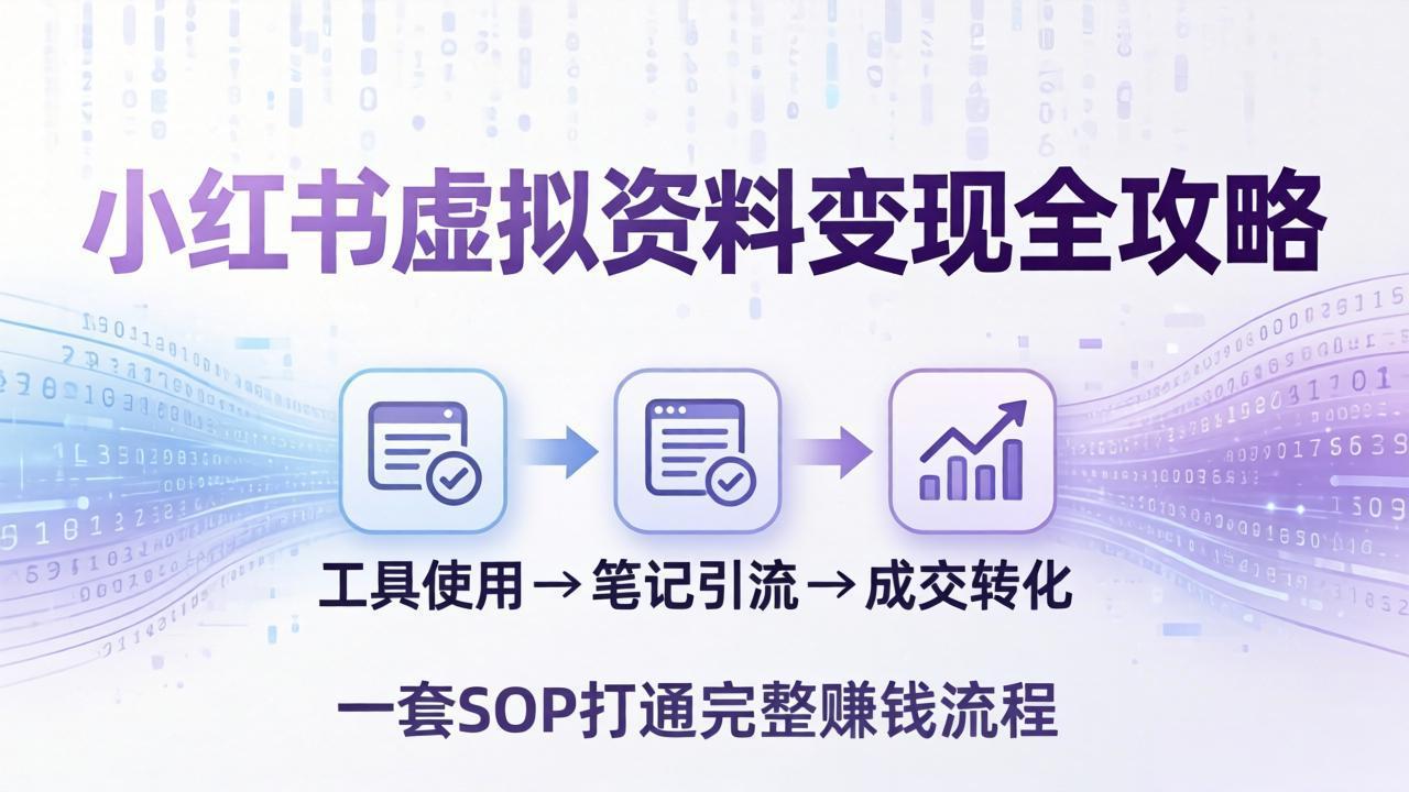 小红书虚拟资料变现全攻略：从工具使用到笔记引流成交，一套 SOP 打通完整赚钱流程-墨痕微课