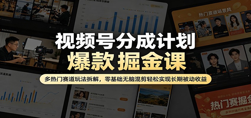 视频号分成计划爆款掘金课：多热门赛道玩法拆解，零基础无脑混剪轻松实现长期被动收益-墨痕微课