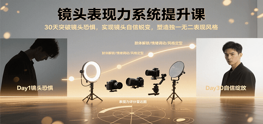 镜头表现力系统提升课，30天突破镜头恐惧实现自信蜕变，塑造独一无二表现风格-墨痕微课