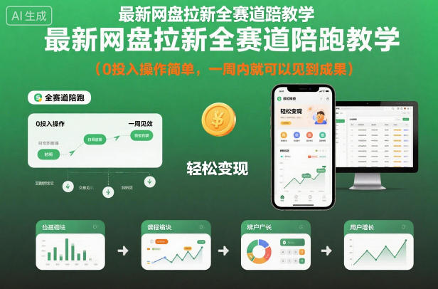 最新网盘拉新全赛道陪跑教学,0投入操作简单,一周内就可以见到成果-墨痕微课