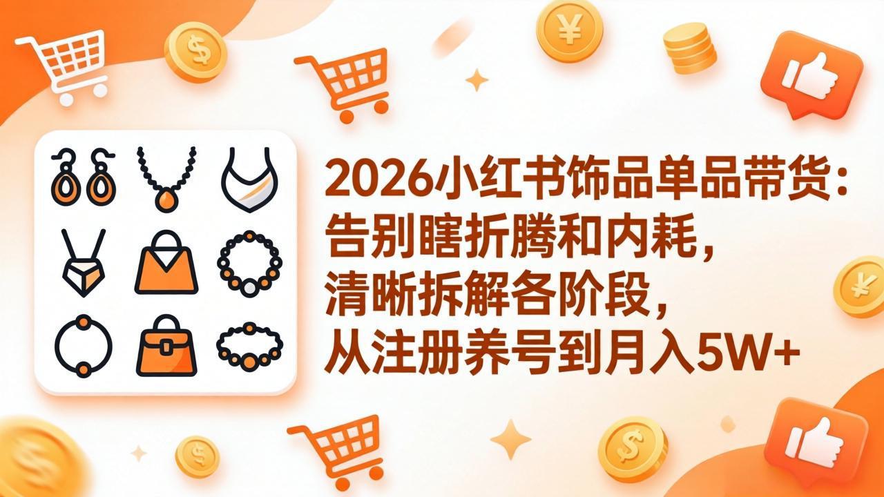 2026小红书饰品单品带货:告别瞎折腾和内耗,清晰拆解各阶段,从注册养号到月入5W+-墨痕微课
