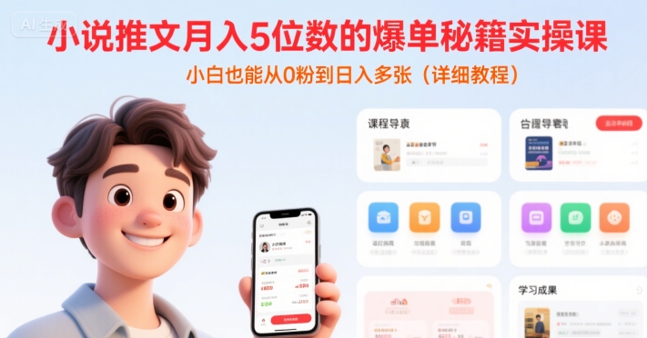 小说推文月入5位数的爆单秘籍实操课,,小白也能从0粉到日入多张(详细教程)-墨痕微课