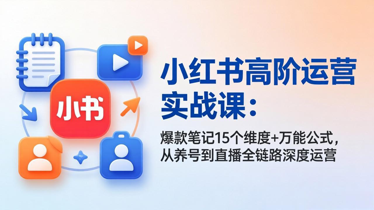 小红书高阶运营实战课：爆款笔记15个维度+万能公式，从养号到直播全链路深度运营-墨痕微课