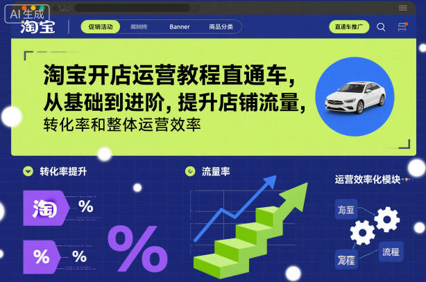淘宝开店运营教程直通车，从基础到进阶，提升店铺流量，转化率和整体运营效率(更新26年4月10日)-墨痕微课