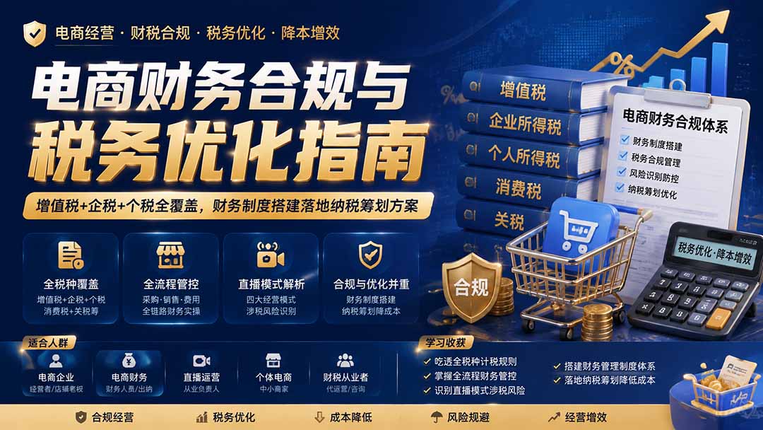 电商财务合规与税务优化指南:增值税+企税+个税全覆盖,财务制度搭建落地纳税筹划方案-墨痕微课