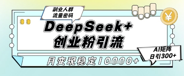 DeepSeek+创业粉精准引流，全新分享课4.0玩法，AI矩阵日引300+，多种变现方式，稳定月入1W-墨痕微课