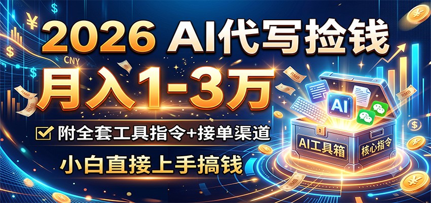 2026 AI代写捡钱,月入1-3万,附全套工具指令+接单渠道,小白直接上手搞钱-墨痕微课