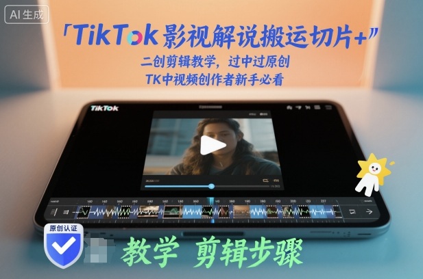 TikTok影视解说搬运切片+二创剪辑教学，过中过原创，TK中视频创作者新手必看-墨痕微课