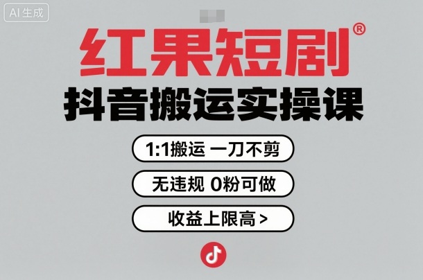 红果短剧拉新之抖音搬运实操课,1:1搬运,一刀不剪,无违规,0粉可做,收益上限高-墨痕微课