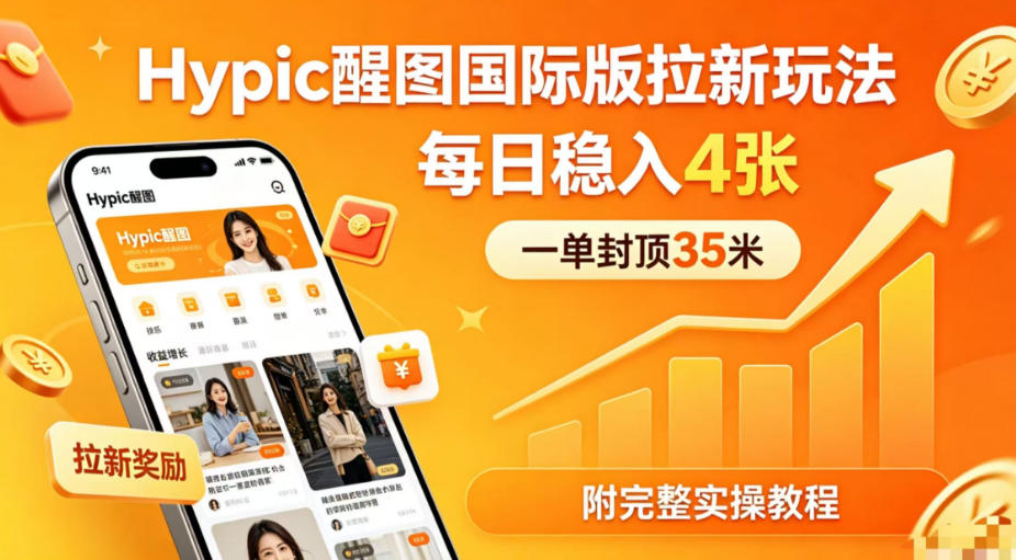 一单封顶35米，实测Hypic醒图国际版拉新玩法，每日稳入4张(附完整实操教程)-墨痕微课