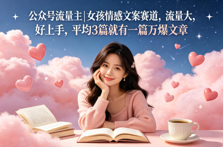 公众号流量主女孩情感文案赛道，流量大，好上手，平均3篇就有一篇万爆文章-墨痕微课