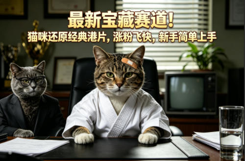 最新宝藏赛道！猫咪还原经典港片，涨粉飞快，新手简单上手-墨痕微课