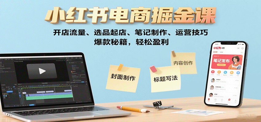 小红书电商掘金课：开店流量、选品起店、笔记制作、运营技巧，爆款秘籍，轻松盈利-墨痕微课