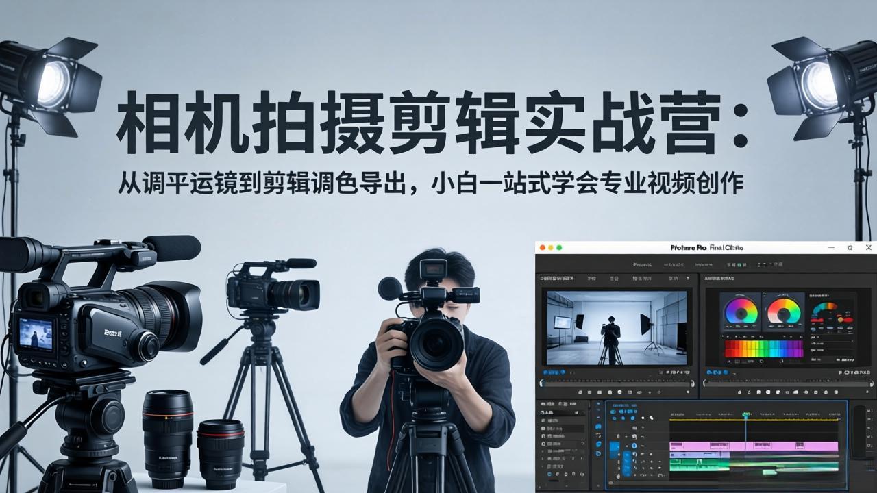 相机拍摄剪辑实战营:从调平运镜到剪辑调色导出,小白一站式学会专业视频创作-墨痕微课