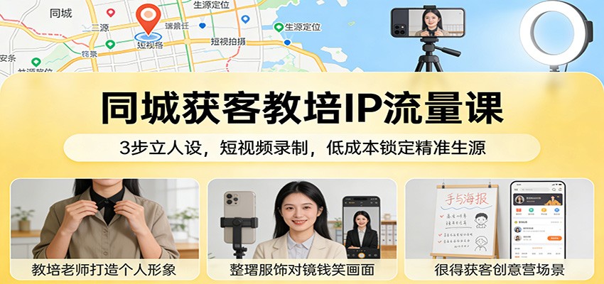 同城获客教培IP流量课：3步立人设，短视频录制，低成本锁定精准生源-墨痕微课
