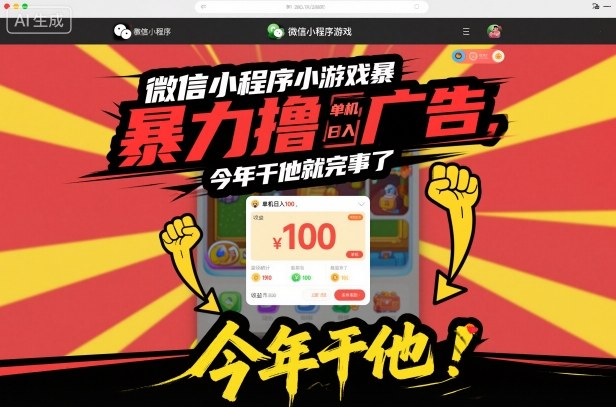 微信小程序小游戏暴力撸广告，单机日入100，今年干他就完事了-墨痕微课