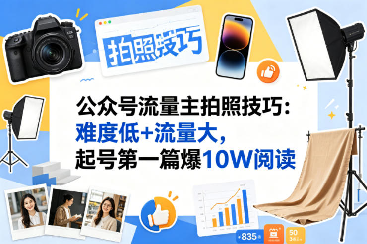 公众号流量主之拍照技巧赛道，难度低+流量大，起号第一篇就爆了10w阅读-墨痕微课