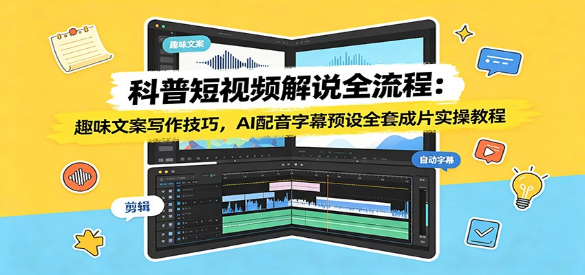 科普短视频解说全流程：趣味文案写作技巧，AI配音字幕预设全套成片实操教程-墨痕微课