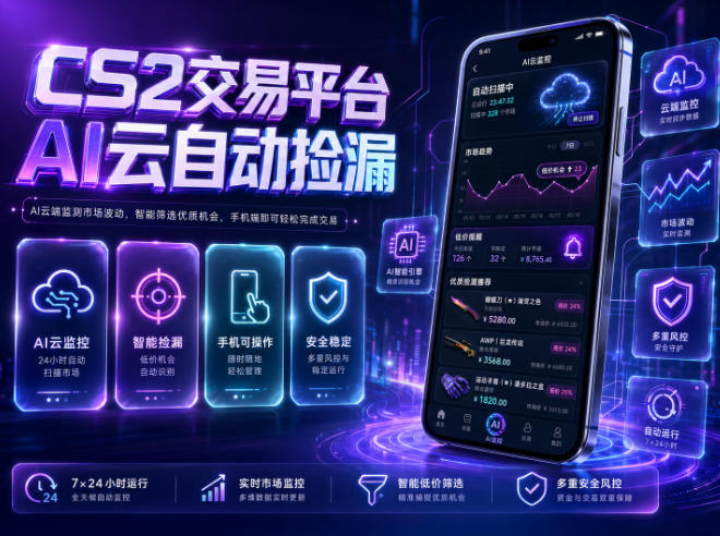 CS2交易平台AI云自动捡漏，多年稳定运行，无需手机，支持任何形式验证，日入300+【揭秘】-墨痕微课