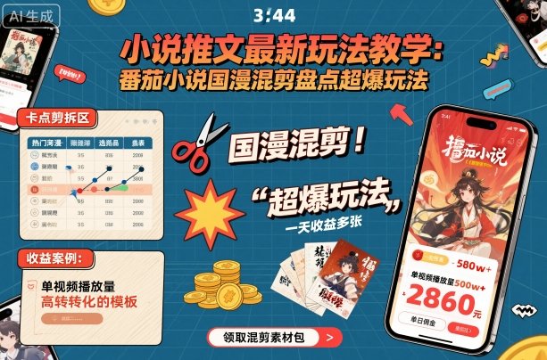 小说推文最新玩法教学,番茄小说国漫混剪盘点超爆玩法,全程干货,一天收益多张-墨痕微课