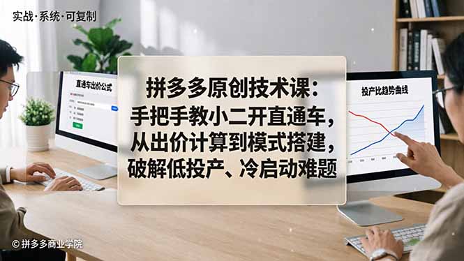 拼多多原创技术课：手把手教小二开直通车，从出价计算到模式搭建，破解低投产、冷启动难题-墨痕微课