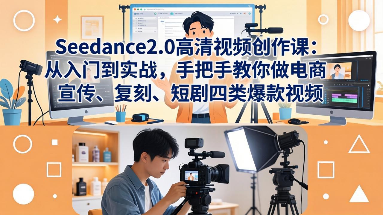 Seedance2.0高清视频创作课:从入门到实战,手把手教你做电商、宣传、复刻、短剧四类爆款视频-墨痕微课