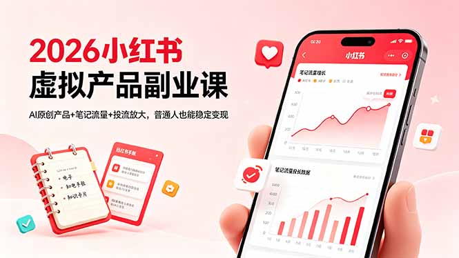 2026小红书虚拟产品副业课，AI原创产品+笔记流量+投流放大，普通人也能稳定变现-墨痕微课