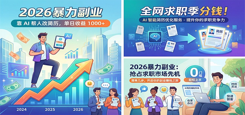 2026暴力副业：靠AI帮人改简历，单日收益1000+，全网求职季分钱-墨痕微课