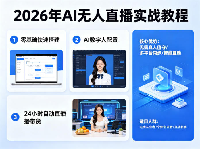 2026年AI无人直播实战教程，零基础也能快速搭建AI数字人无人直播间，实现24小时自动直播带货-墨痕微课