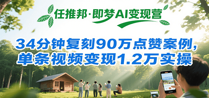 任推邦·即梦AI变现营，34分钟复刻90万点赞案例，单条视频变现1.2万实操-墨痕微课