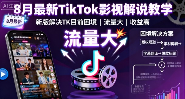8月最新TikTok影视解说教学,新版解决TK目前困境,流量大,收益高-墨痕微课