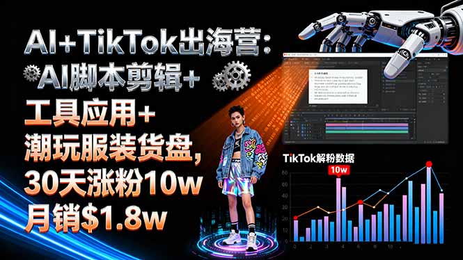 AI+TikTok出海营:AI脚本剪辑+工具应用+潮玩服装货盘,30天涨粉10w月销$1.8w-墨痕微课