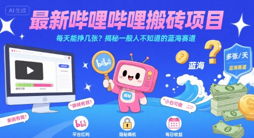 最新哔哩哔哩上B站搬砖项目,每天能挣几张?揭秘一般人不知道的蓝海赛道-墨痕微课