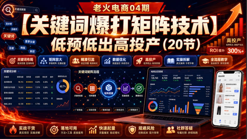 老火电商04期:【关键词爆打矩阵技术】低预低出高投产(20节)-墨痕微课