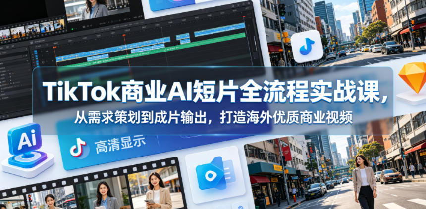 TikTok商业AI短片全流程实战课，从需求策划到成片输出，打造海外优质商业视频-墨痕微课